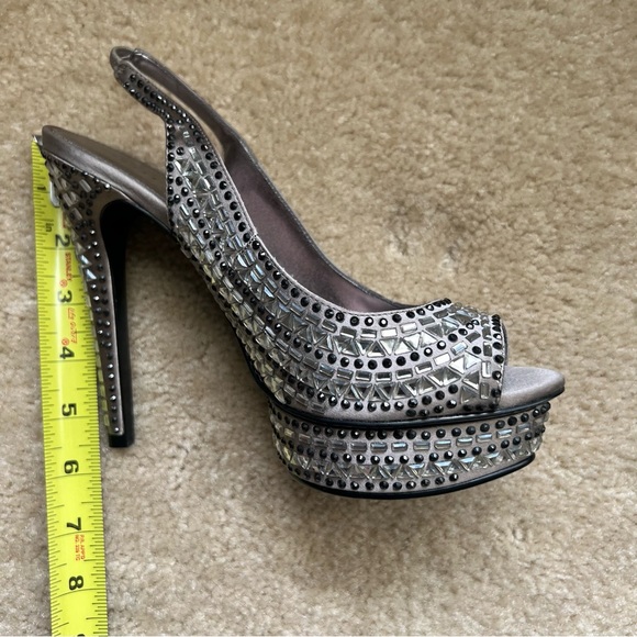 Pelle Moda Vero Cuoio Rhinestone Platform Slingback Heel Gunmetal Gray Womens 8M - Picture 6 of 7